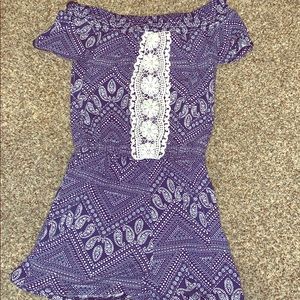 Blue pattern off the shoulder romper